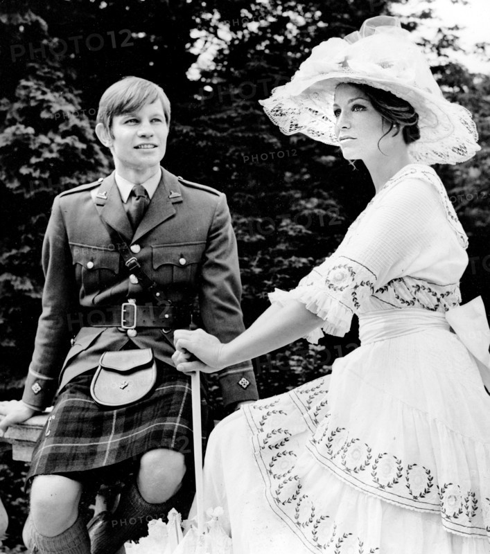 Michael York, Alexandria Stewart, on-set of the British film, "Zeppelin", Warner Bros., 1971
