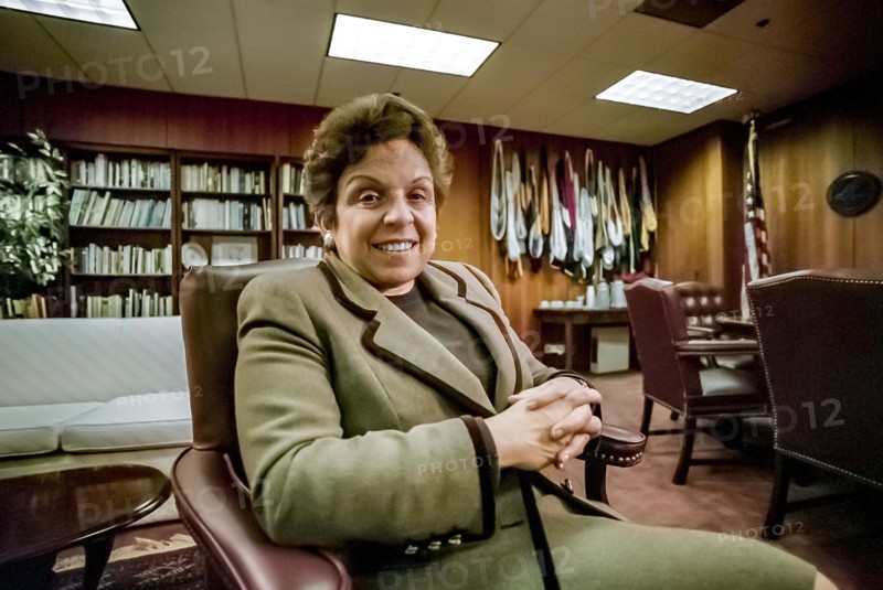 Donna Shalala, U.S. Secretary of Health and Human Services, half-length portrait seated in her office, Washington, D.C., USA, Michael Geissinger, 1998