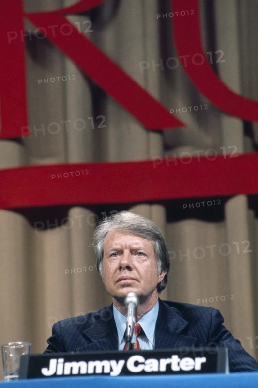 U.S. President Jimmy Carter at podium during news conference, Washington D.C., USA, Bernard Gotfryd, between 1977 and 1981