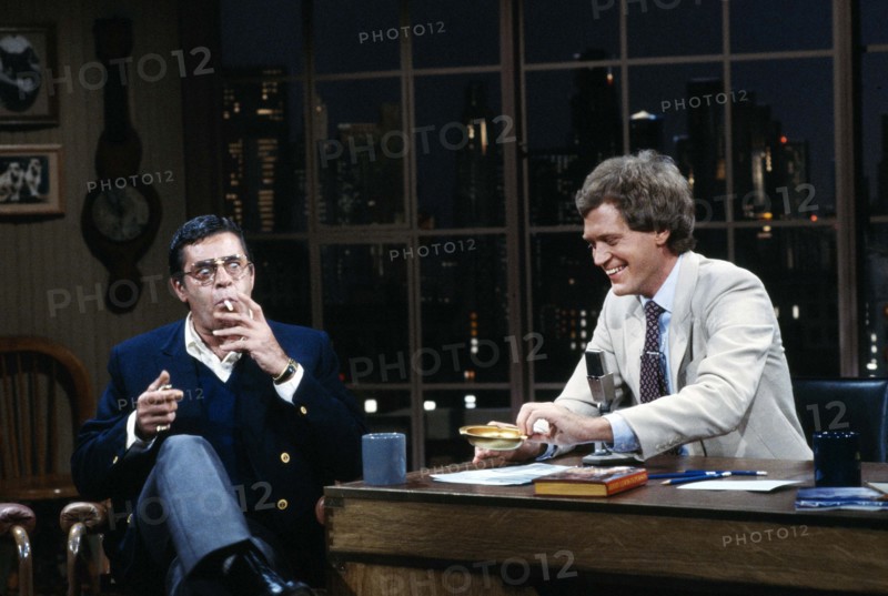 American Television talk show host David Letterman, with actor and comedian Jerry Lewis, Late Night With David Letterman, NBC, Bernard Gotfryd, 1982