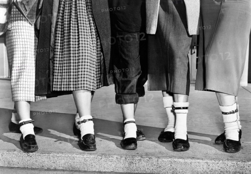 Legs and feet of five teenage girls wearing dog collar anklets on their socks, New York City, New York, USA, Roger Higgins, New York World-Telegram and the Sun Newspaper Photograph Collection, 1953
