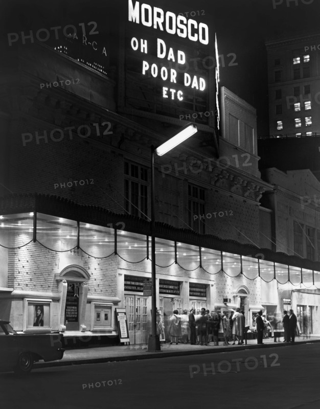 Morosco Theater at night, building exterior and street scene, New York City, New York, USA, Ed Ford, New York World-Telegram and the Sun Newspaper Photograph Collection, 1963