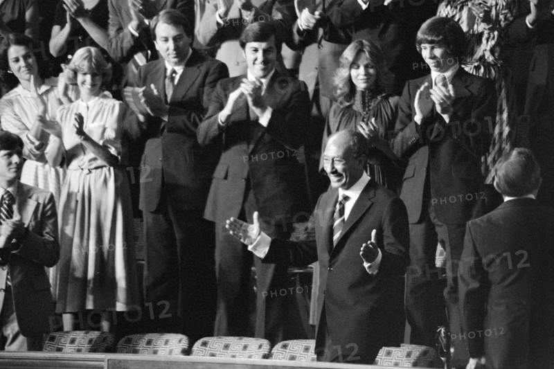 Egyptian President Anwar Sadat acknowledge applause during Joint Session of Congress in which U.S. President Jimmy Carter announced results of Camp David Accords, Washington D.C., USA, Warren K. Leffler, U.S. News & World Report Magazine Photograph Collection, September 18, 1978
