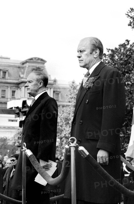U.S. President Gerald Ford standing with Liam Cosgrave, Prime Minister of Ireland, outside the White House, Washington, D.C., USA, Warren K. Leffler, U.S. News & World Report Magazine Photograph Collection, March 17, 1976