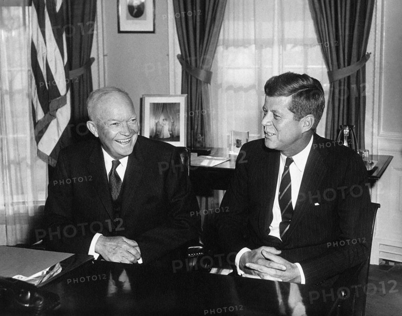 U.S. President Dwight Eisenhower meeting with U.S. President-elect John Kennedy, Oval Office, White House, Washington, D.C., USA, Abbie Rowe, White House Photographs, December 6, 1960
