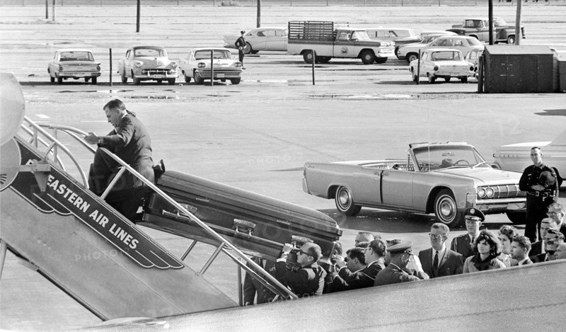 Late U.S. President John Kennedy’s casket transferred to Air Force One, Love Field, Dallas, Texas, USA, Cecil Stoughton, White House Photographs, November 22, 1963