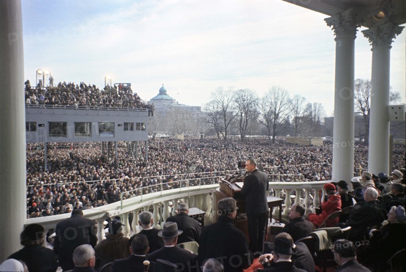 U.S. President Lyndon Johnson delivering his inaugural address, U.S. Capitol, Washington, D.C., USA, Cecil Stoughton, January 18, 1965