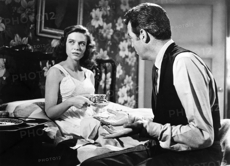 Cathy O'Donnell, Gerald Mohr, on-set of the film, "My World Dies Screaming", aka "Terror In The Haunted House", Howco International Pictures, 1958