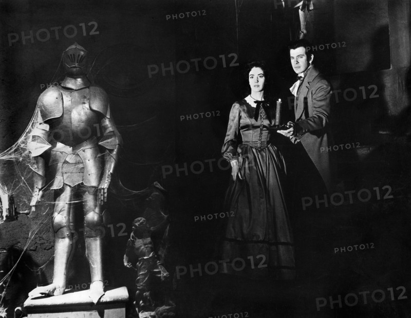 Myrna Fahey, Mark Damon, on-set of the film, "House Of Usher", American International Pictures, 1960