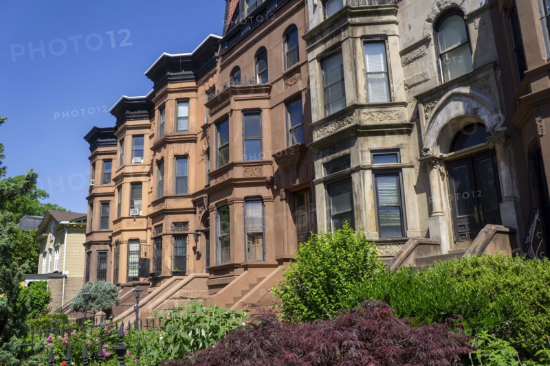 Row of brownstone houses, MacDonough Street, Bedford-Stuyvesant, Brooklyn, New York City, New York, USA