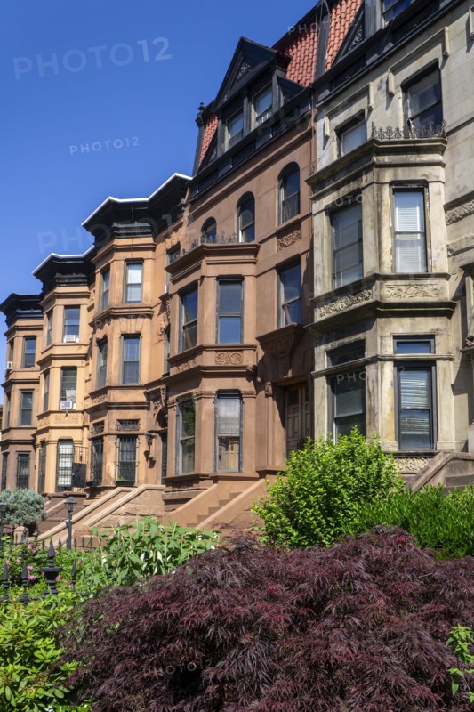 Row of brownstone houses, MacDonough Street, Bedford-Stuyvesant, Brooklyn, New York City, New York, USA