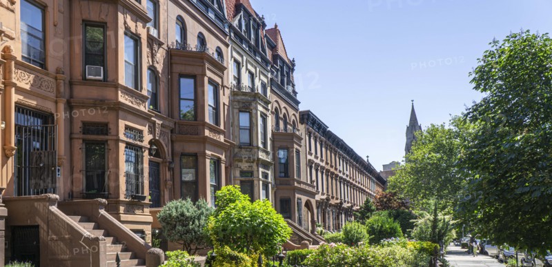 Row of brownstone houses, MacDonough Street, Bedford-Stuyvesant, Brooklyn, New York City, New York, USA