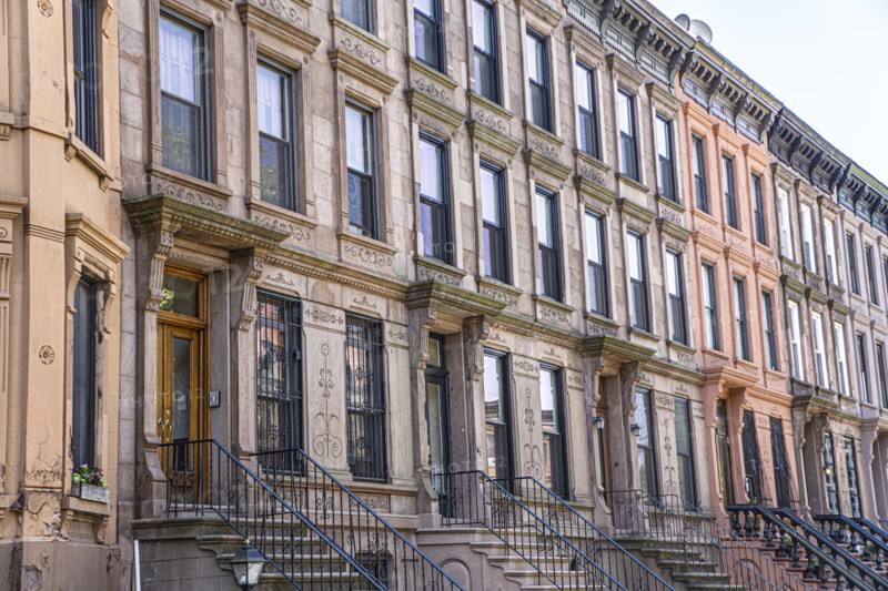 Row of brownstone houses, MacDonough Street, Bedford-Stuyvesant, Brooklyn, New York City, New York, USA