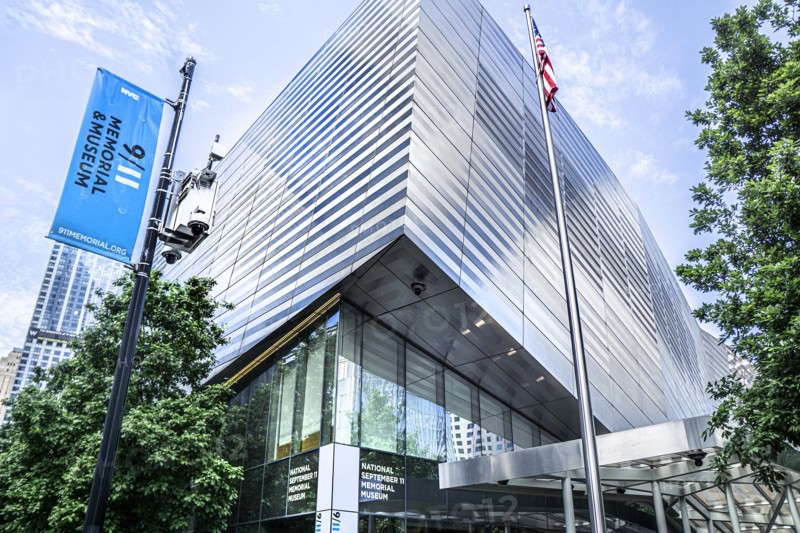 National September 11 Memorial Museum, low angle view of building exterior, World Trade Center, New York City, New York, USA
