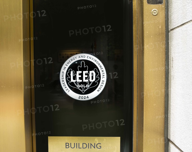 LEED certification sign, building exterior, New York City, New York, USA