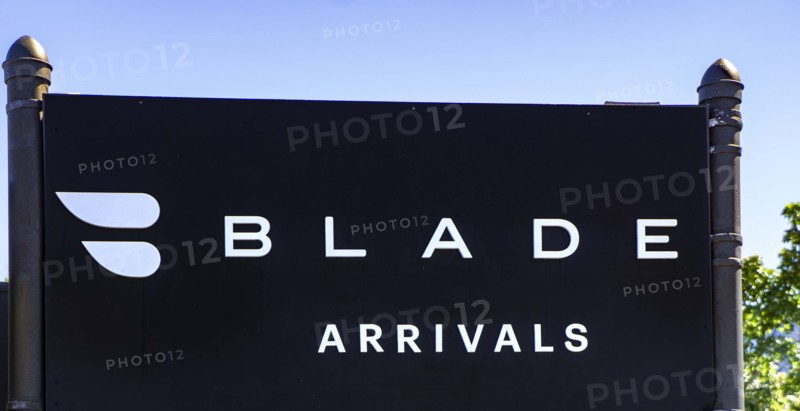 Blade Aviation, heliport arrival sign, New York City, New York, USA