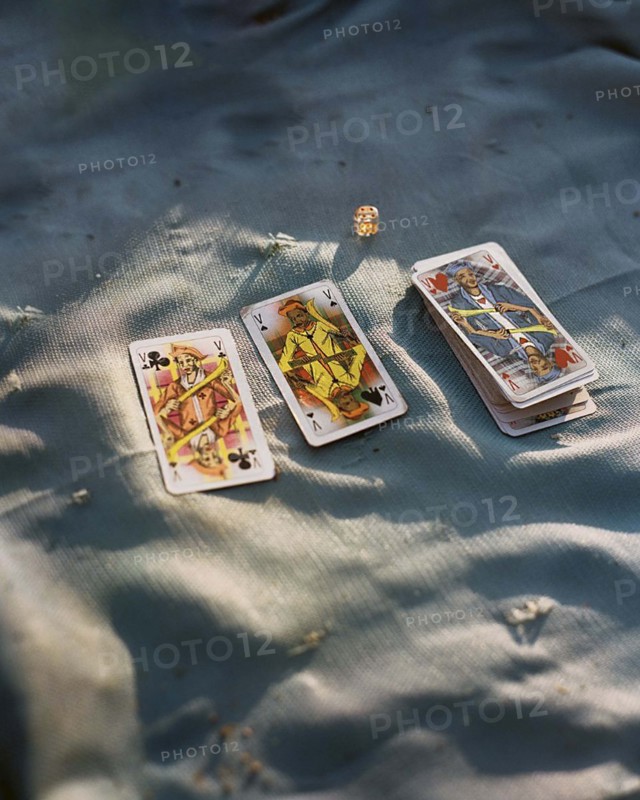 Tarot cards on blue blanket