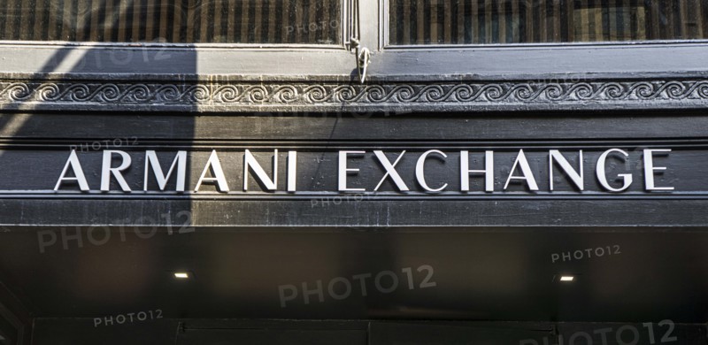 Armani Exchange clothing store, building exterior detail, New York City, New York, USA