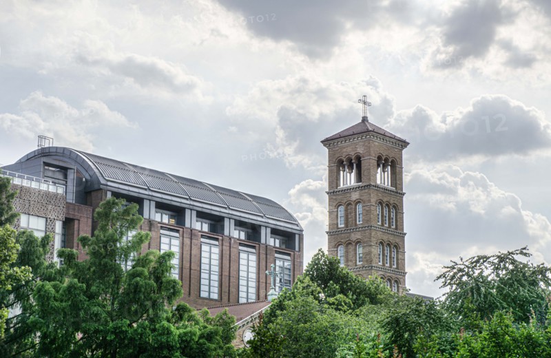 Judson Memorial Church,
Campanile (foreground and right), Furman Hall, New York University (left), Greenwich Village, New York City, New York, USA