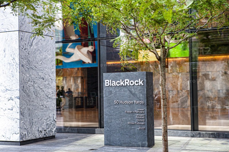 BlackRock, Inc., American international investment company, company sign outside building headquarters, 50 Hudson Yards, New York City, New York, USA