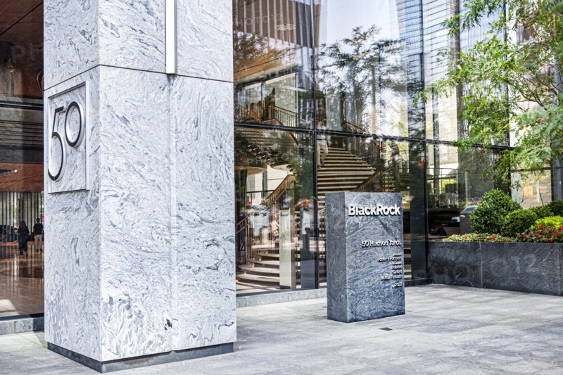 BlackRock, Inc., American international investment company, company sign outside building headquarters, 50 Hudson Yards, New York City, New York, USA