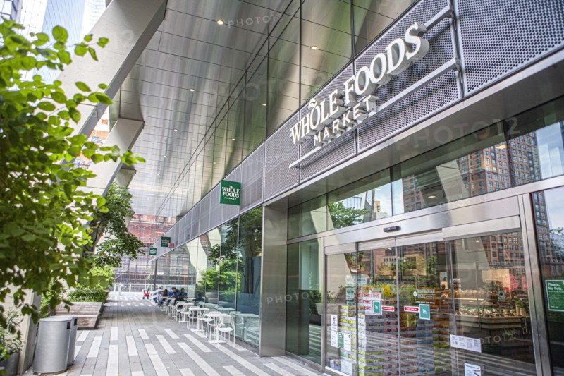 Whole Foods Market, store sign and building entrance, Hudson Yards, New York City, New York, USA