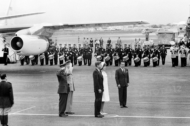 U.S. President John F. Kennedy and U.S. First Lady Jacqueline Kennedy attend departure ceremony in their honor, following a state visit, Mexico City, Mexico, Cecil Stoughton, White House Photographs, July 1, 1962