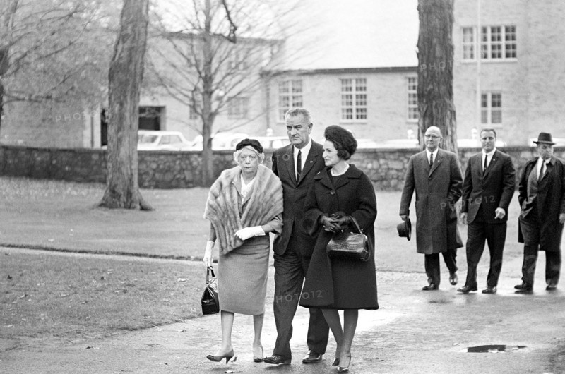 U.S. Vice President Lyndon Johnson and his wife Claudia "Lady Bird" Johnson (right), attending funeral of former U.S. First Lady Eleanor Roosevelt, Hyde Park, New York, USA, Abbie Rowe, White House Photographs, November 10, 1962