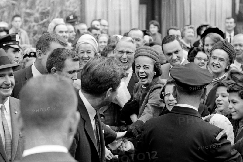 U.S. President John F. Kennedy greeting crowd after attending mass at St. Francis Xavier Chapel, Boston, Massachusetts, USA, Cecil Stoughton, White House Photographs, October 20, 1963