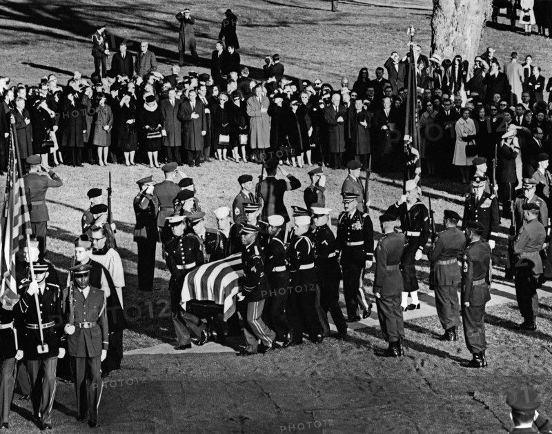 Honor guard pallbearers carrying flag-draped casket of U.S. President John F. Kennedy to gravesite, Arlington National Cemetery, Arlington, Virginia, USA, Abbie Rowe, White House Photographs, November 25, 1963