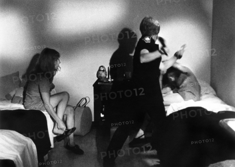 Dee Dee Bradley (left), Carol Locatelli (right), on-set of the film, "Thunder County", aka "Convict Women", Trans-International Films, 1974