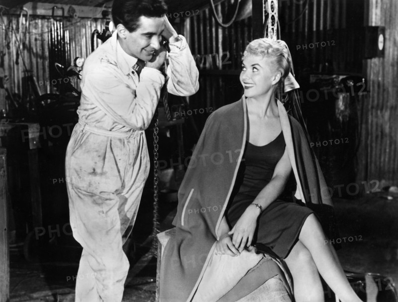 Peter Wayn (Peter Forbes-Robertson), Vera Day, on-set of the British film, "The Woman Eater", aka "Womaneater", Eros Films (UK), Columbia Pictures (USA), 1958