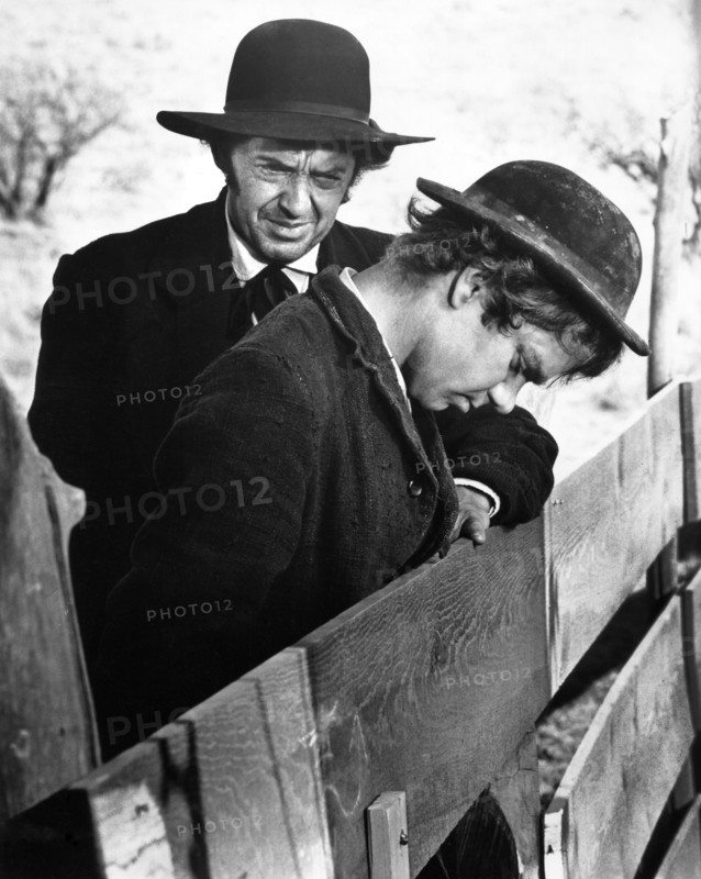 Charles Aidman, Michael J. Pollard, on-set of the western film, "Dirty Little Billy", Columbia Pictures, 1972