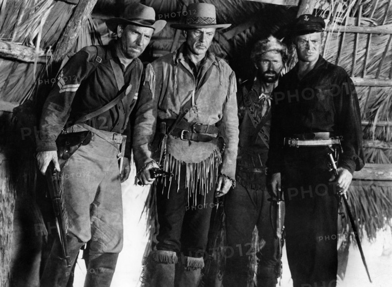 Dan White, Gary Cooper, Arthur Hunnicutt, Richard Webb, on-set of the western film, "Distant Drums", Warner Bros., 1951