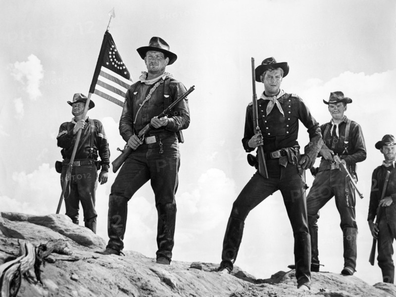 Troy Donahue (center, right), on-set of the western film, "A Distant Trumpet", Warner Bros., 1964
