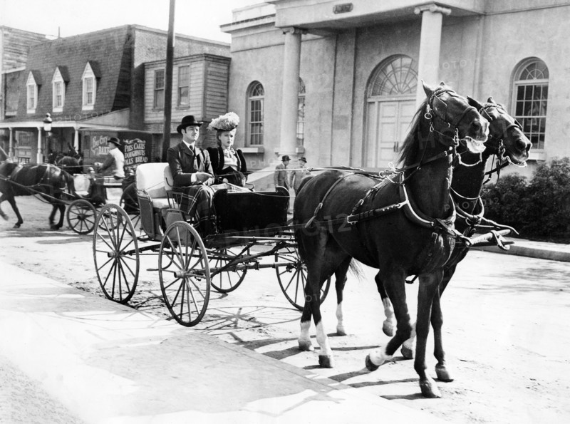 Turhan Bey, Susanna Foster, on-set of the western film, "Frisco Sal", Universal Pictures, 1945