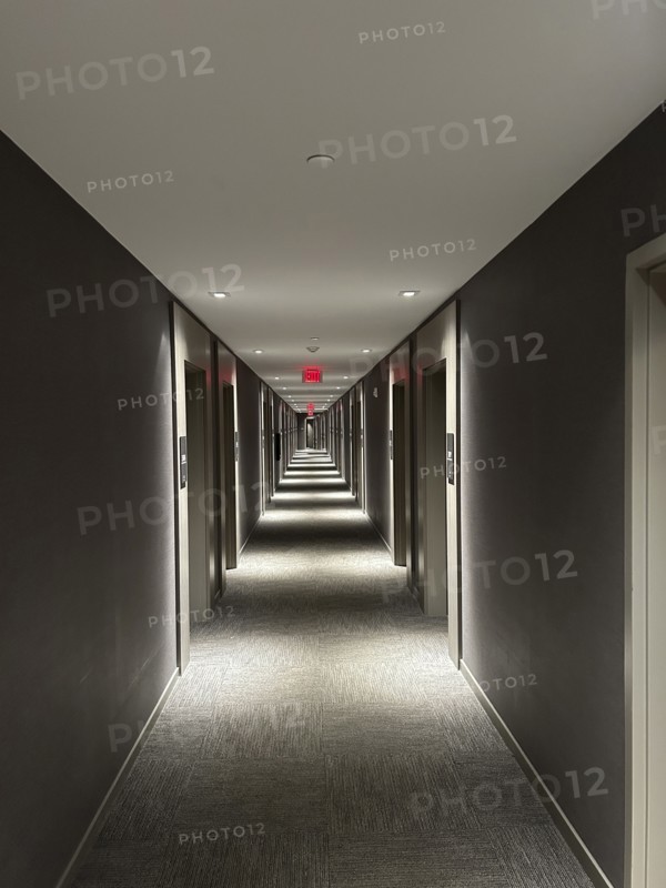 Hotel hallway, diminishing perspective