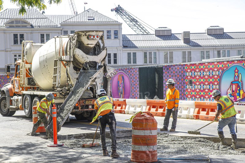 Construction workers repairing road, Manhattan, New York City, New York, USA