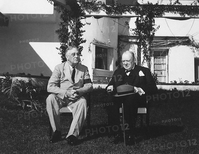 U.S. President Franklin D. Roosevelt with British Prime Minister Winston Churchill at Casablanca Conference, Casablanca, Morocco, Franklin D. Roosevelt Presidential Library & Museum, January 22, 1943