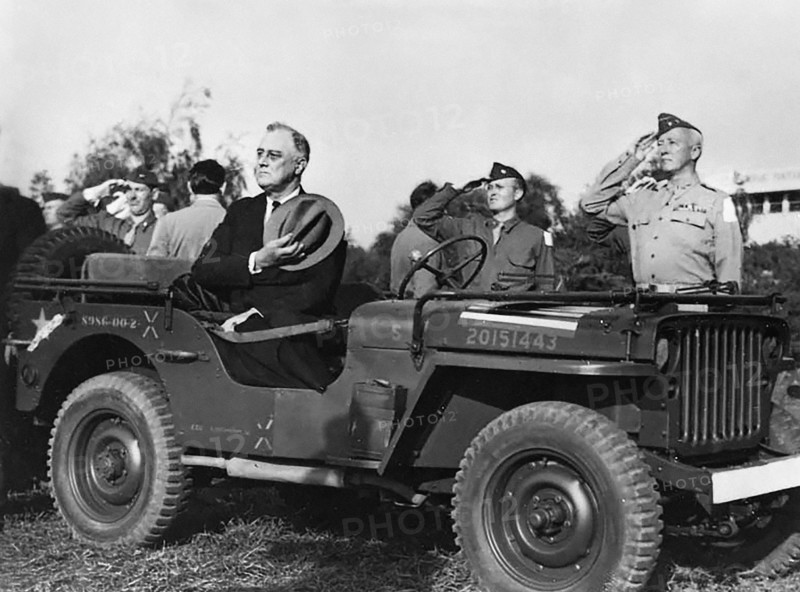U.S. President Franklin D. Roosevelt reviewing troops at Camp Anfa during trip to Casablanca Conference, Casablanca, Morocco, Franklin D. Roosevelt Presidential Library & Museum, January 19, 1943