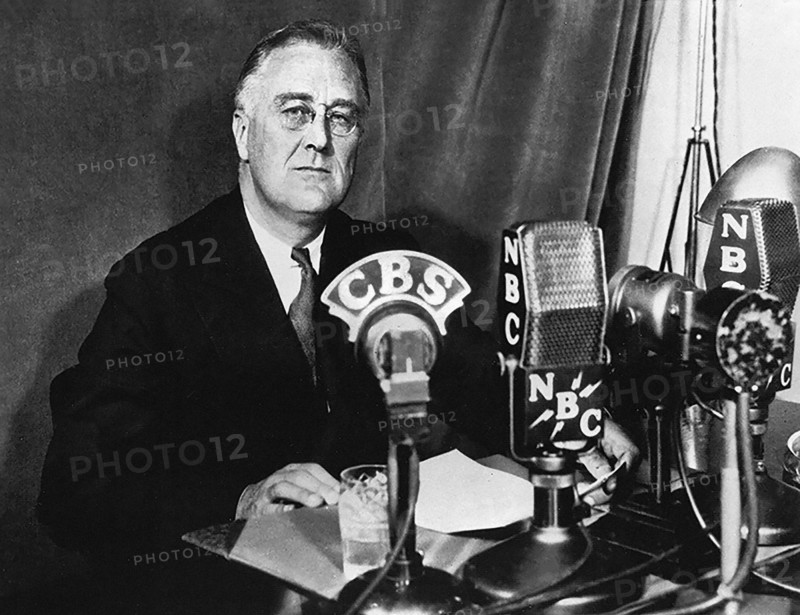 U.S. President Franklin D. Roosevelt delivering Fireside Chat #6, Washington, D.C., USA, Franklin D. Roosevelt Presidential Library & Museum, September 30, 1934
