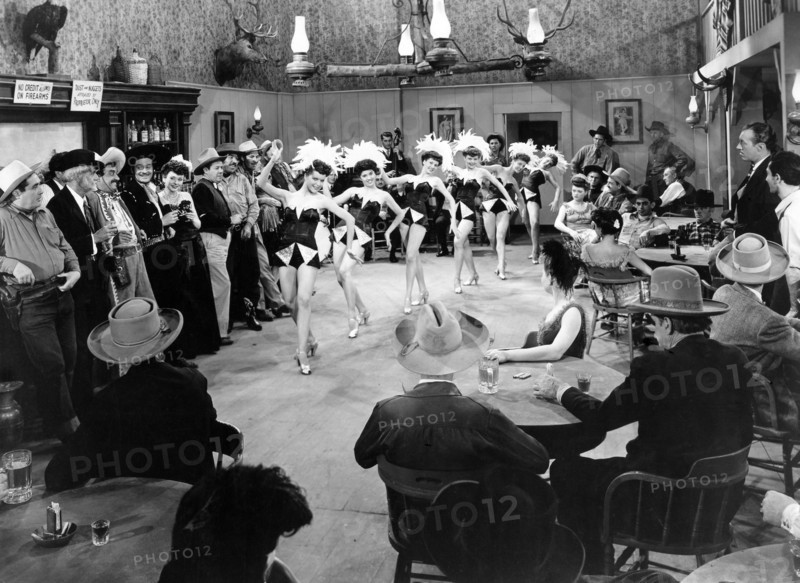 Saloon dancers, on-set of the western film, "In Old New Mexico", Monogram Pictures, 1945