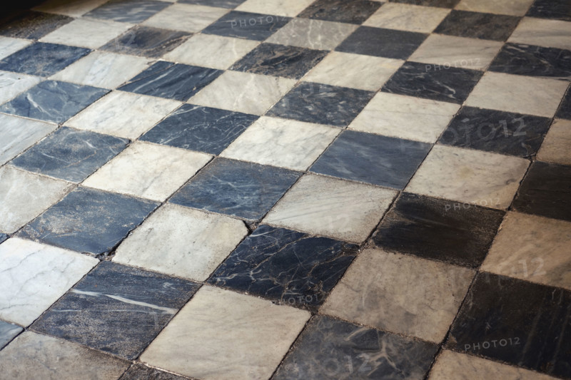 Marble floor with black and white checkered pattern