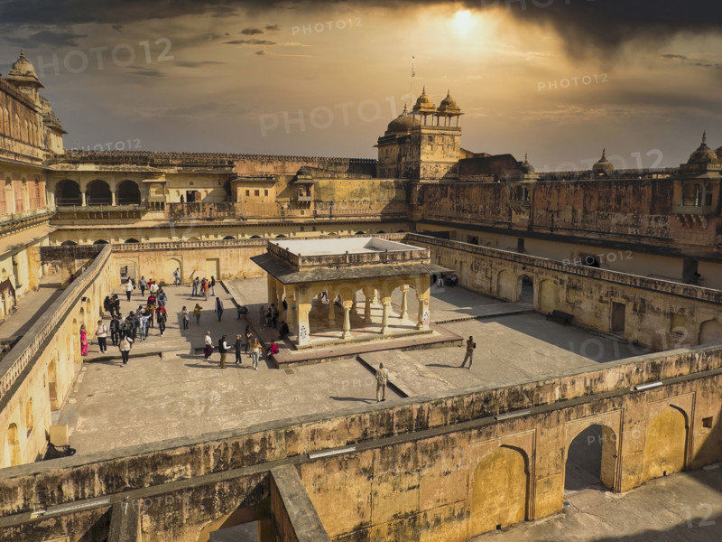Amber Fort, High angle view of interior courtyard, Amer, Jaipur, Rajasthan, India