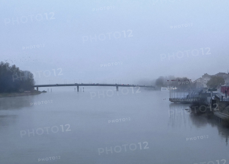 Misty river scene, near Macon, France