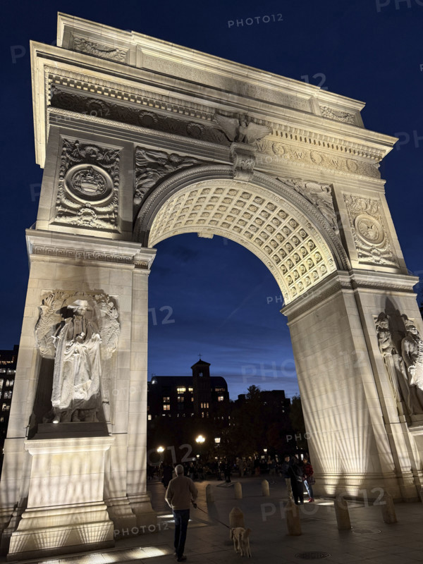 Washington Square Arch at night, Washington Square Park, Greenwich Village, New York City, New York, USA