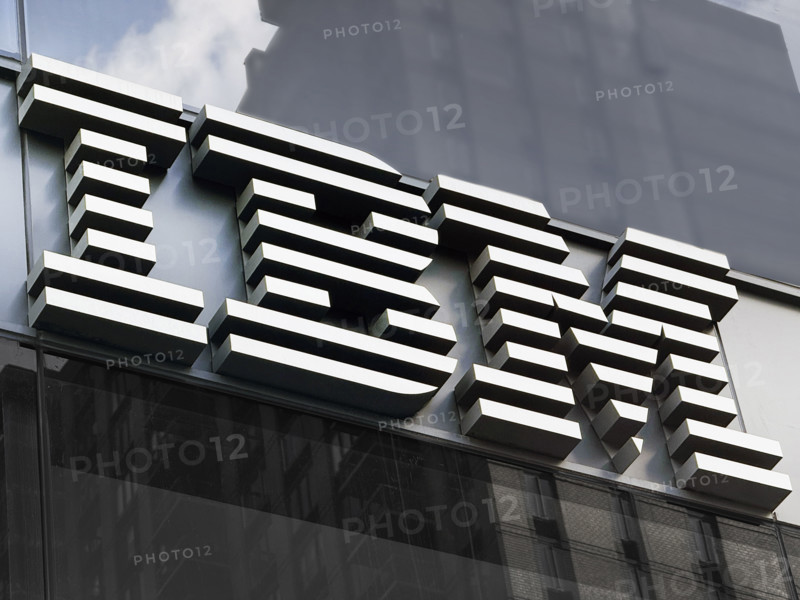 IBM, close-up of company logo on office building exterior, New York City, New York, USA