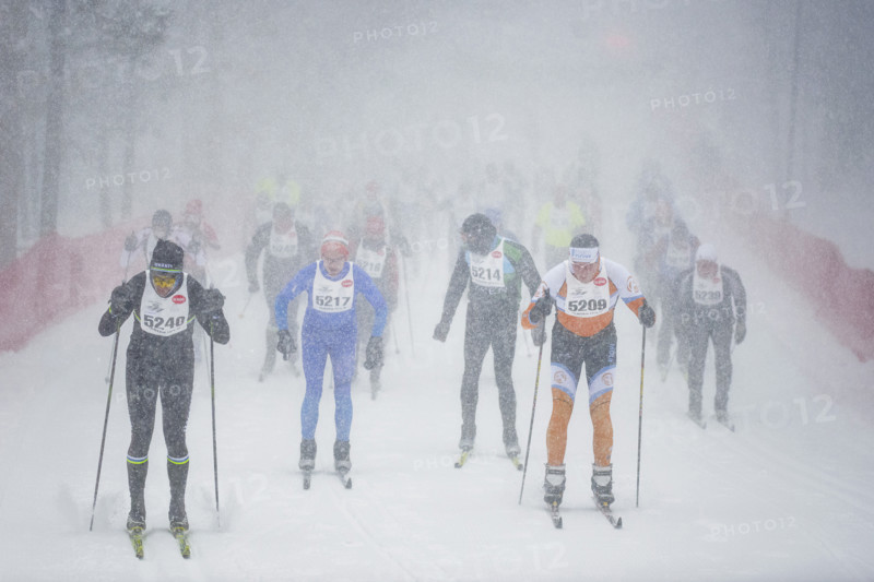 Competitors racing during Nordic skiing segment of North American Vasa Festival of Races, Traverse City, Michigan, USA