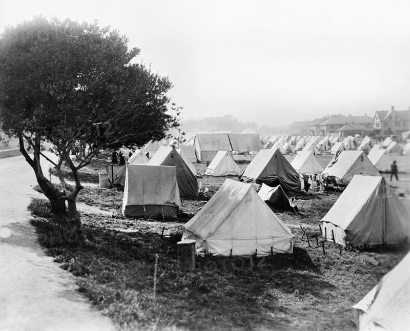 Refugee tents set up after earthquake, area adjacent to and south of Letterman General Hospital, Presidio, San Francisco, California, USA, U.S. Army Signal Corps, April 1906