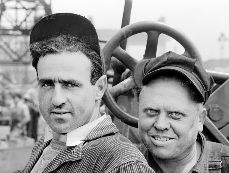Head and shoulders portrait of two shipyard workers, Bethlehem-Fairfield shipyards, Baltimore, Maryland, USA, Arthur S. Siegel, U.S. Office of War Information